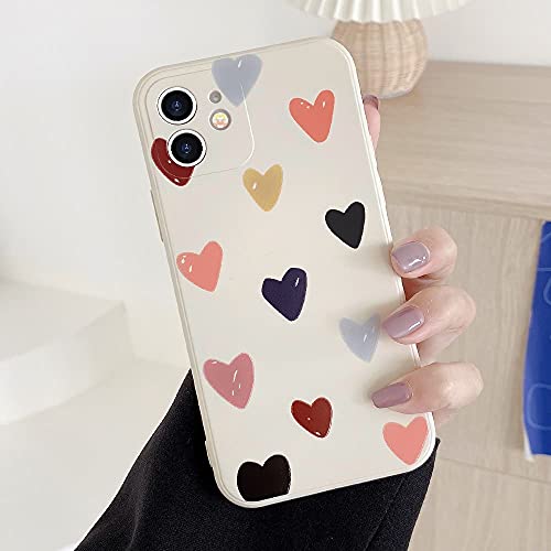 LLZ.COQUE Compatible with iPhone 12 Case Cute Matte Love Hearts Pattern Designed Bumper for Teen Girls Women Soft Liquid Silicone Protective Shockproof Phone Cover Beige Back Case for iPhone 12