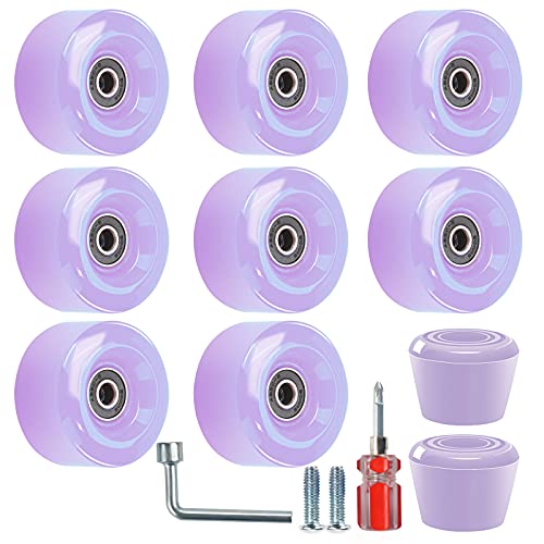 Nezylaf 8 Pack 32 x 58/65 x 36mm, 82A/78A Quad Roller Skate Wheels with Bearing Installed and 2 Toe Stoppers for Double Row Skating,Replacment Accessories Suitable for Outdoor or Indoor