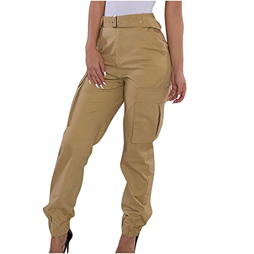 Bravetoshop Women’s Cargo Pants Slim Fit Multi-Pocket Casual Pants Lightweight Outdoor Combat Hiking Trousers (Khaki,S)