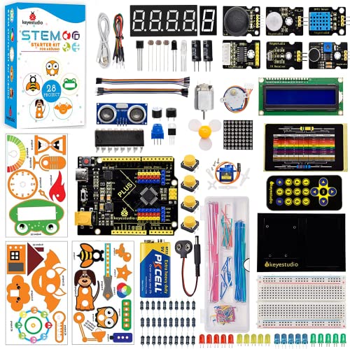 KEYESTUDIO Starter Kit for Arduino with Plus Controller Board,28 Programming Projects Tutorial,Compatible with Arduino IDE,DIY Electronics Kit for Beginners Kids Adults