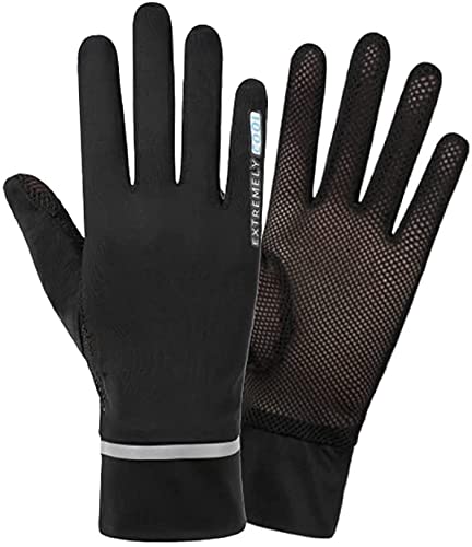 Summer Driving Gloves Men Anti-UV Protection Sunscreen Touchscreen Cooling Mesh Breathable Gloves Cycling Riding Full Palm Sport Non-Slip Grip Motorcycle Golf Mittens (Black with 2 Fingers flip)