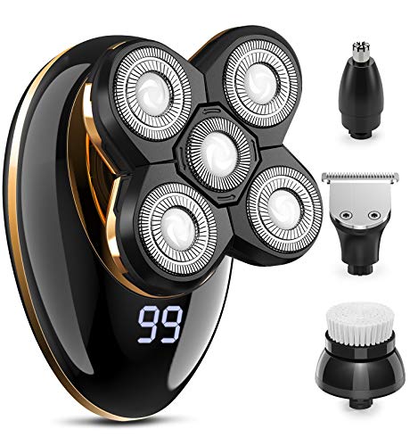Kibiy Electric Shavers for Men Bald Head Shaver Mens Electric Razors for Shaving Rechargeable Cordless Wet/Dry Rotary Shaver with Nose Trimmer Hair Clipper Father’s Day Gifts for Dad (Yellow)