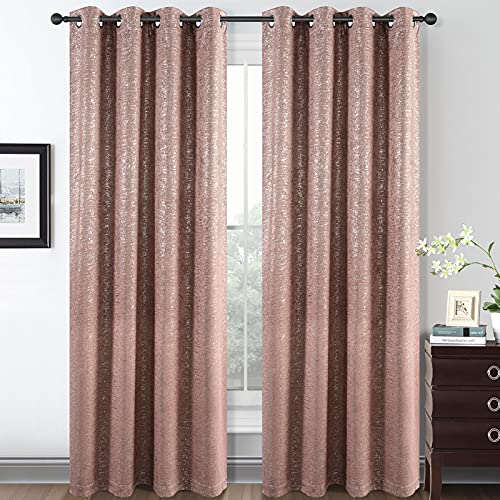 Lucky Rain Metallic Blackout Curtains for Bedroom Dot Foil Print Window Curtain Panel Thermal Insulated Drapes for Living Room, 2 Blush Panels of 52×84 Inch