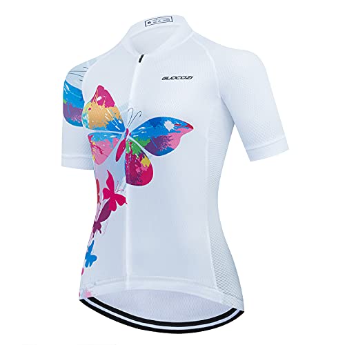 Gudcozi Women’s Short Sleeve Cycling Jersey, Ladies Quick Dry Cycling Tops Bike Shirts with Three Pockets