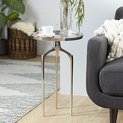 Deco 79 Aluminum Tray Inspired Top Accent Table with 3 Tripod Legs, 16″ x 16″ x 25″, Silver