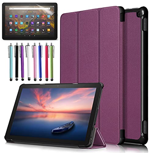 EpicGadget Case for Amazon Fire HD 10 / Fire HD 10 Plus (11th Generation, 2021 Released) – Lightweight Tri-fold Stand Auto Wake/Sleep Folio Cover Case + 1 Screen Protector and 1 Stylus (Purple)