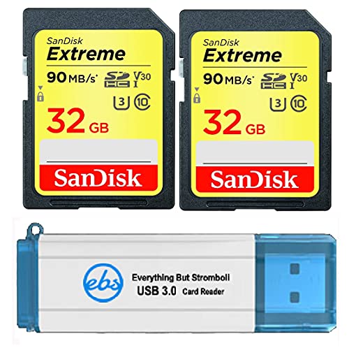 SanDisk Extreme 32 GB SD Card (2 Pack) Speed Class 10 UHS-1 U3 C10 4K 32G SDHC Memory Cards for Compatible Digital Camera, Computer, Trail Cameras