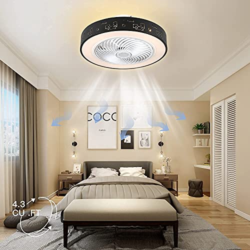 JUTIFAN Modern Enclosed Ceiling Fan with Lights Remote Control, Dimmable 3 Color Adjustable Low Profile Ceiling Fan, 1H/2H Timing, Black Ceiling Fans 72W Bladeless Ceiling Fan with Light for Kitchen | The Storepaperoomates Retail Market - Fast Affordable Shopping