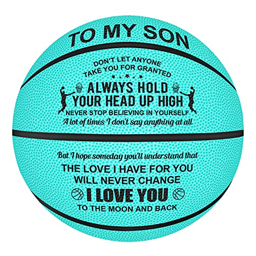 KWOOD Engraved Custom Outdoor Indoor Basketball Gifts – I Love You to The Moon and Back- for Son Graduation Birthday (Blue-for Son)