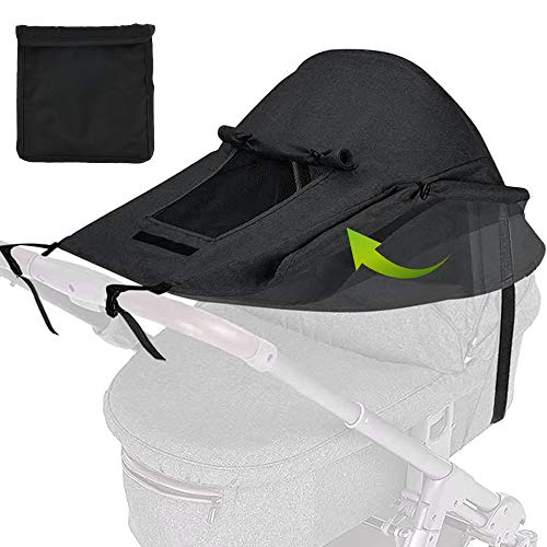 Sun Shade for Strollers,Universal Baby Stroller Awning, Stroller Sun Shade Windproof Waterproof Cover for Stroller, Pram, Pushchair, Buggy and Carrycot (Black)