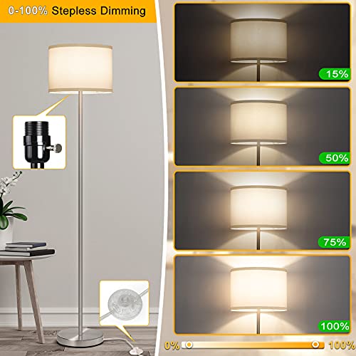 Floor Lamp for Living Room,Fully Dimmable Modern Standing Lamp with Pedal Switch Sliver Tall Pole Reading Light with White Drum Shade for Bedroom Study Room Office LED 8W Bulb Included | The Storepaperoomates Retail Market - Fast Affordable Shopping