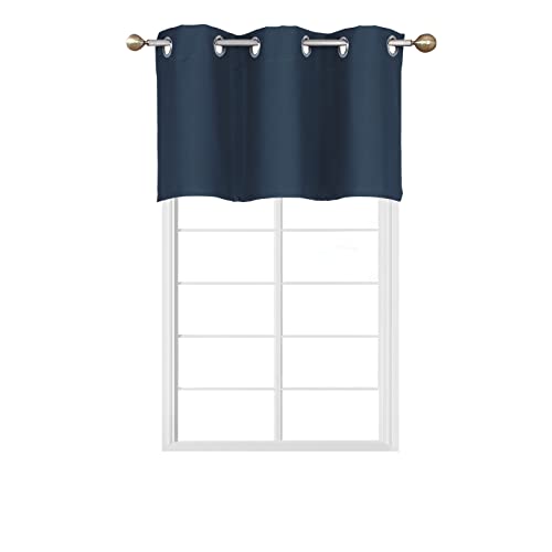 Home Queen Total Blackout Curtain Valance for Small Bedroom Window, Grommet Straight Bathroom Drape Valence, 37 W X 18 L, Navy
