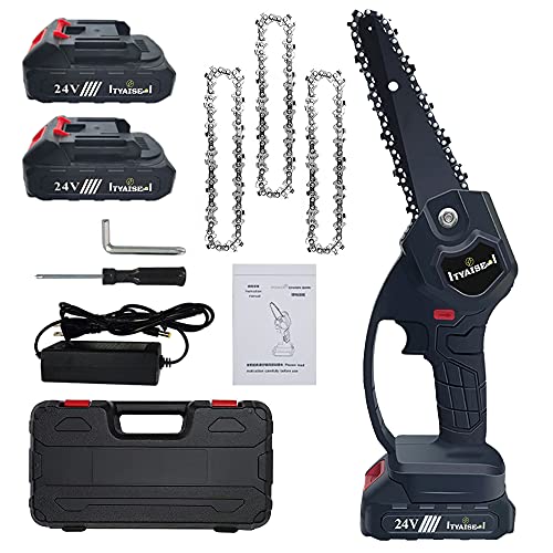 Mini Chainsaw, 6-inch Light Weight Mini Chainsaw Cordless, Easy to Use. Take this Small Chainsaw anywhere as it’s Easy to Assemble and comes with 2 Batteries and 3 Chains