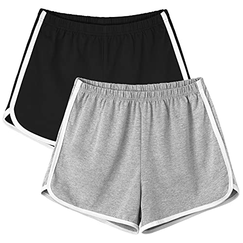 Motarto 2 Pieces Soft Cotton Sports Shorts Women Indoor Yoga Athletic Shorts Black, Light Grey