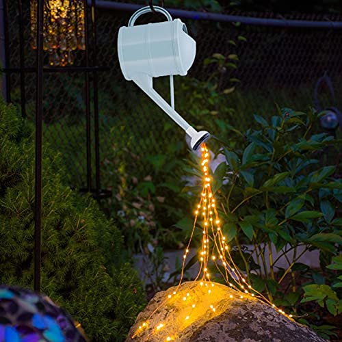Star Shower Garden Art Light, Garden Stake Watering Can Led String Lights Garden Home Decor Creative Waterfall Lamp Decorative for Outdoor Patio Yard Lawn Street Path (N – Yellow Light)