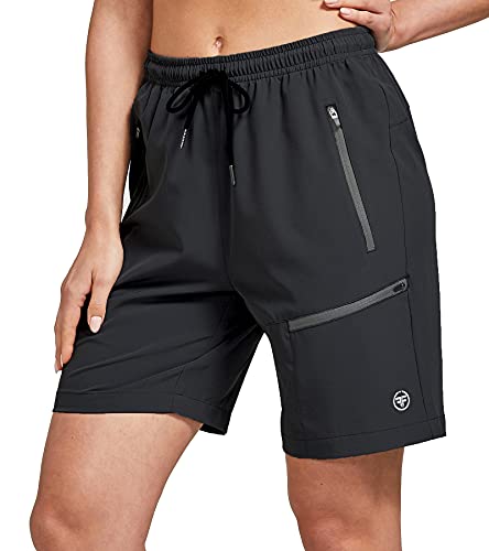 ChinFun Lightweight Hiking Shorts for Women 7″ Quick Dry Outdoor Water Resistant UPF 50+ Cargo Bermuda Shorts Zipper Pockets Black M