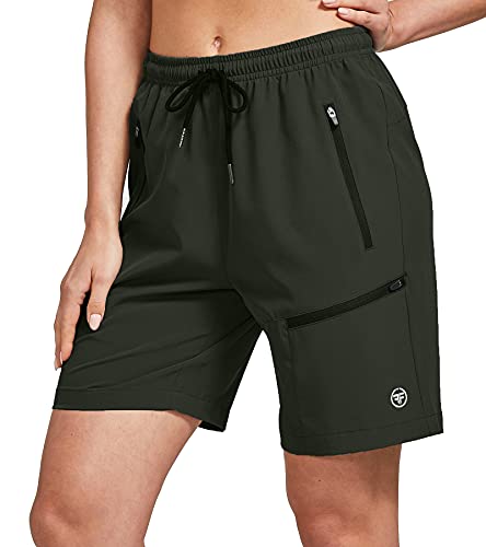 ChinFun Lightweight Hiking Shorts for Women 7″ Quick Dry Outdoor Water Resistant UPF 50+ Cargo Bermuda Shorts Zipper Pockets Army Green XXL