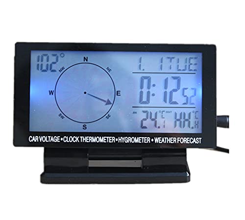 Digital Car Outdoor/Indoor Dual Thermometer Temperature Sensor Vehicle Clock LCD Display Backlight Calendar Car Electronic Clock Temperature Meter Compass Digital