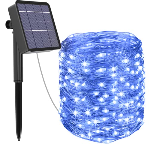kolpop Solar String Lights Outdoor, 78.7FT 240LED Solar Fairy Lights Outdoor Waterproof 8 Modes Silver Wire Solar Powered Lights Indoor for Garden Patio Gate Yard Party Wedding Camping(Blue)