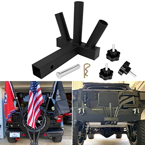 Universal Hitch Mount 3 Flag Pole Holder Fit for Jeep, SUV, RV, Pickup Etc. Compatible with 2 inch Hitch Receivers with Anti-Wobble Screws
