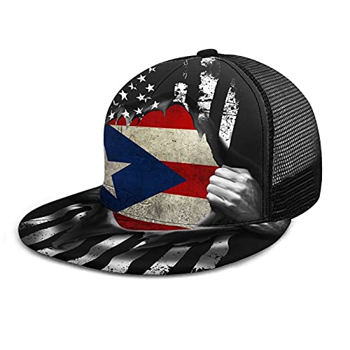 YIBEIKJ Puerto Rico Flag Pull Apart 3D Printed Flat Bill Cap for Women Snapback Hat Adjustable Baseball Cap Trucker Hat