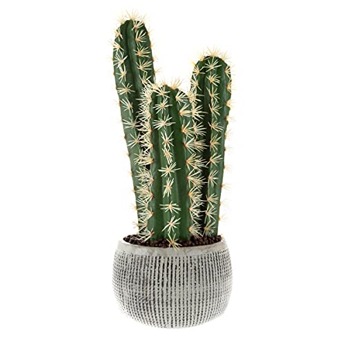 Faux Potted Cactus Plant Â– 22-inch Artificial Hedge Cacti Succulent in a Clay Fiber Pot with Realistic Spiky Accents for Home or Office by Pure Garden