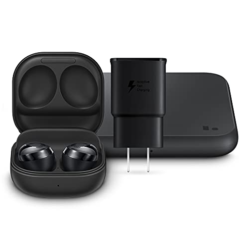 SAMSUNG Galaxy Buds Pro, Bluetooth Earbuds, True Wireless, Noise Cancelling, Charging Case, Quality Sound, Water Resistant, Phantom Black with Wireless Charger Fast Charge Pad (2021), Black