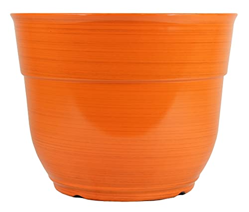 Garden Elements Glazed Brushed Happy Large Plastic Planter, Bright Orange, 15″