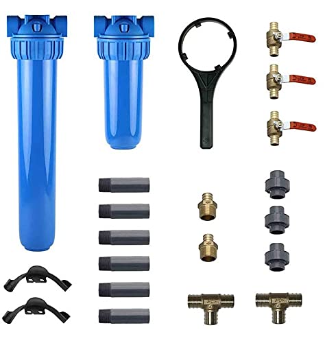 Aquasana Rhino Pro Kit Whole House Water Filter System Installation Kit with 3/4 Fittings, 20 Pre-Filter and 10 Post-Filter