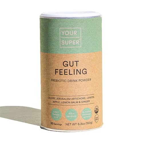 Your Super Gut Feeling Prebiotic Superfood Powder – Organic, Plant Based Prebiotic Powder with Digestive Enzymes and Fiber for Gut Health, Made with Celery and Jerusalem Artichoke (30 Servings)