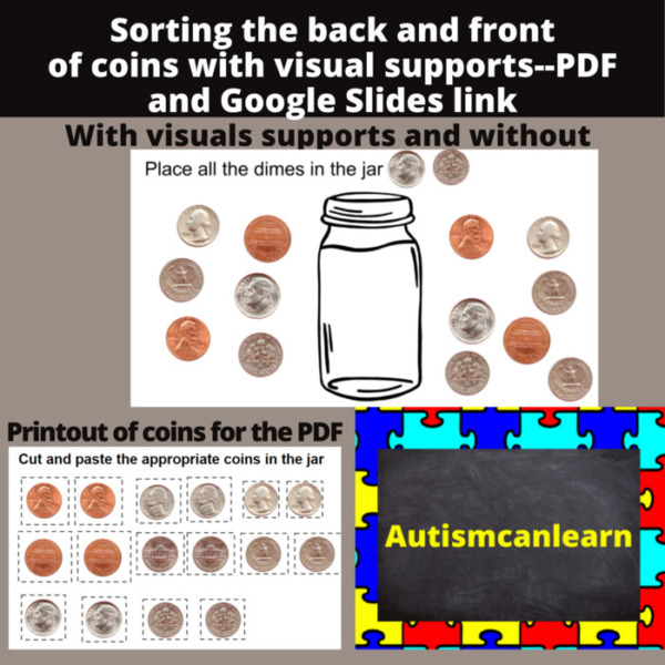 Sorting coins by name and value, Google slides and PDF file