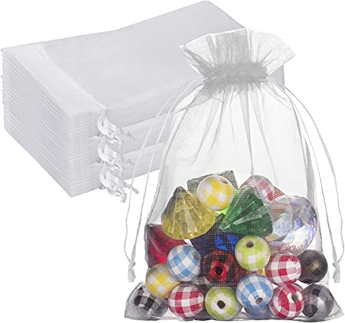 100PCS Premium Sheer Organza Bags, White Wedding Favor Bags with Drawstring, 5×7 inches Jewelry Gift Bags for Party, Jewelry, Festival, Makeup Organza Favor Bags,net gift bags,drawstring goody bags,Penetrating Light Fruit Protection Bags