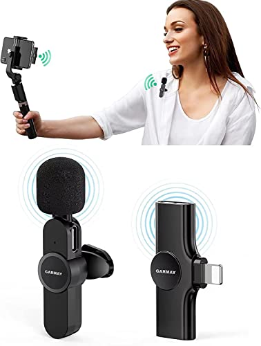 GARMAY Plug-Play Wireless Lavalier Microphone for iPhone iPad, Wireless Lapel Mic for YouTube Video, Live Stream,No Delay Auto-syncs Mic for Vlog,Interview (NO APP or Bluetooth Needed)