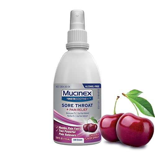 Mucinex InstaSoothe Sore Throat + Pain Relief Spray, Powerful with Soothing Cherry Flavor, 3.8 Fl Oz