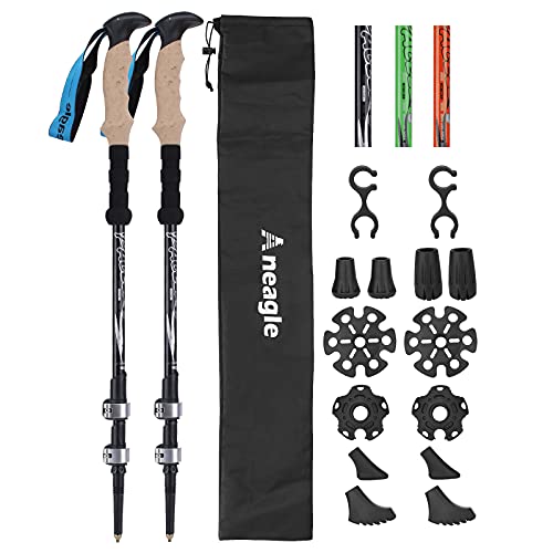 Aneagle Trekking Poles – 2pcs Pack 7075 Aluminum Adjustable Hiking Poles or Collapsible Walking Sticks Ultra Lightweight with Extended Eva Cork Grips Adjust Quick Locks for Women and Men