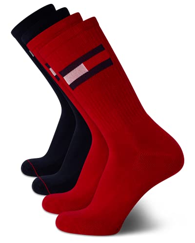 Tommy Hilfiger Men’s Athletic Socks – Cushion Crew Socks (4 Pack), Size 7-12, Assorted