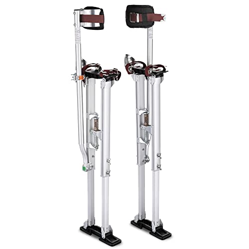 Adjustable 36-50-inch Painting Drywall Stilts Aluminum Silver w/Skid Resistant Rubber for Taping Cleaning Ceiling Dry Walling Extension Ladder Home Office