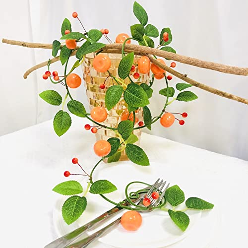 Artificial Fruit Tangerine Oranges Hanging Vines Plant Garland Artificial Berries Kumquat Wreath for Home Garden Wedding Party Decor (Tangerine Vine, 4 Pack)