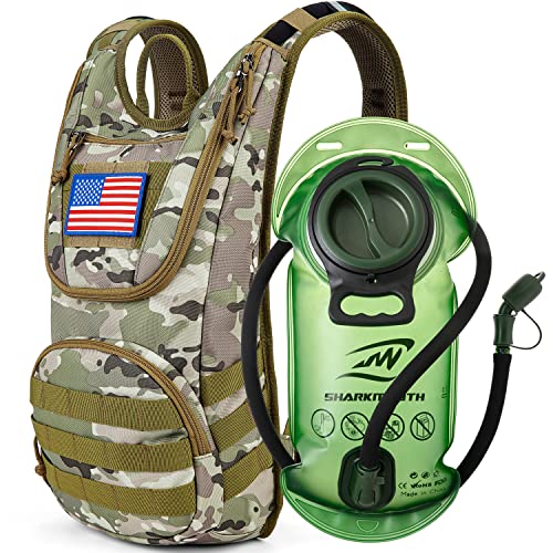 SHARKMOUTH Tactical Hydration Backpack, with 2L Water Bladder, Military Pack Fit for Hiking Cycling Running Camping