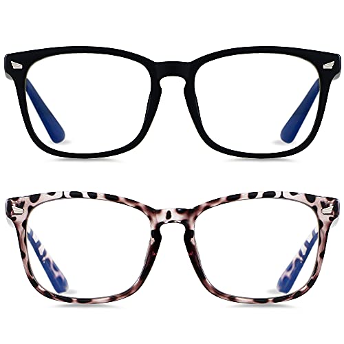 LYZOIT Blue Light Glasses for Women Men Computer Blocking Bluelight Blocker 2 Pack Nerd Anti Eye Strain Black Leopard