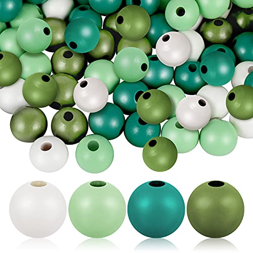 180 Pcs Wooden Bead Colorful Wood Beads for Crafts Round Wooden Bead with Large Hole Loose Spacer Beads for Holiday Decoration DIY Crafts Jewelry Making (White, Light Green, Olivine, Green)