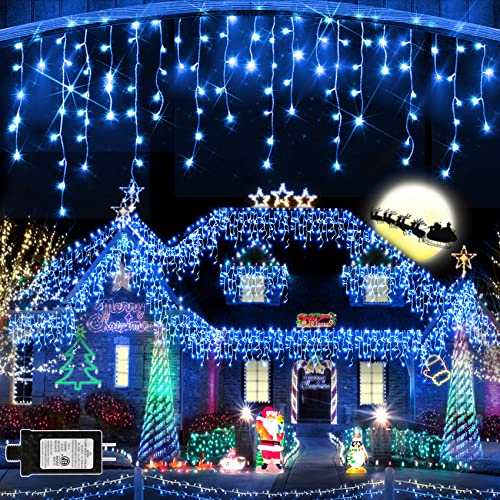 JXLEDAYY Christmas Lights Super Long 1280 LED 131 FT LED String Lights with 240 Drops Plug in 8 Modes Christmas Decoration for Holiday Wedding Party Bedroom Garden Patio Outdoor Indoor (Blue)