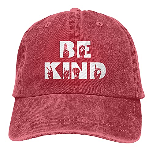 Be Kind Sign Language Deaf Awareness ASL Baseball Caps Unisex Dad Hats Trucker Hat Fishing Outdoor Sport Cap for Mens Womens Adjustable Red