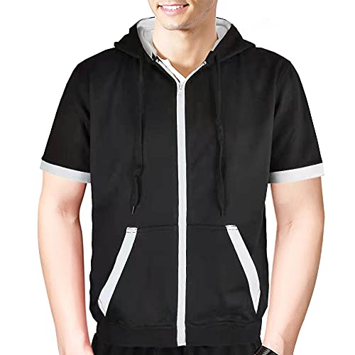 YUESUO Men’s Casual Summer Fashion Tracksuit Set Short Sleeve Hooded Cardigan Sportswear and Shorts (S-3XL) Black XL | The Storepaperoomates Retail Market - Fast Affordable Shopping