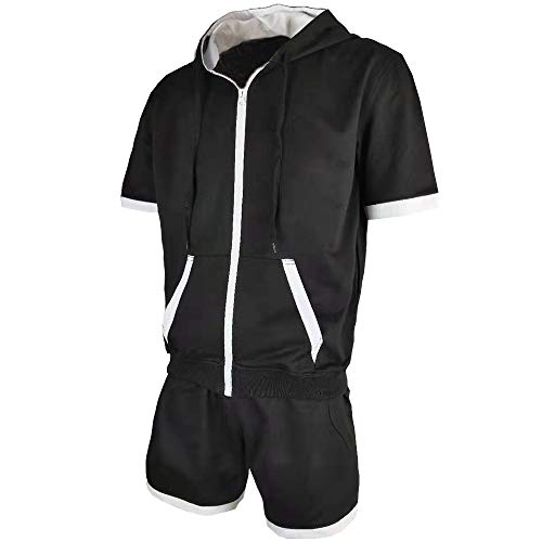 YUESUO Men’s Casual Summer Fashion Tracksuit Set Short Sleeve Hooded Cardigan Sportswear and Shorts (S-3XL) Black XL | The Storepaperoomates Retail Market - Fast Affordable Shopping