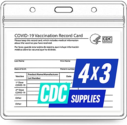 2 Pack – CDC Vaccine Card Protector 4×3, Vaccination Card Holder, 4×3 Card Protector for CDC Immunization Badge, Waterproof, Horizontal Badge ID and Clear Plastic Sleeve with Lanyard Holes & Zip