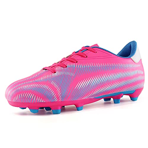 Hawkwell Boys Girls Athletic Outdoor Soccer Cleats Soccer Shoes(Toddler/Little Kid/Big Kid),Pink PU,13 M US