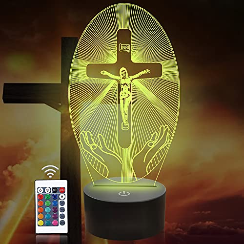 Attivolife Cross 3D Night Light, Jesus Illusion Hologram Lamp 16 Color Changing with Remote Control + Timer, LED Best Birthday Christian Gift for Religious Women Men Commemorate Present