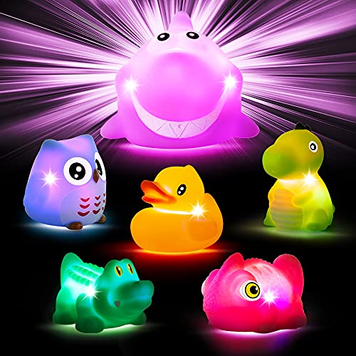 Bath Toys for Toddlers 1-3,No Hole Light Up Bath Toys Baby Bathtub Toys Bathroom Floating Animal Set with Colorful Flashing LED Light for Baby (Funny Forest Animal Style)