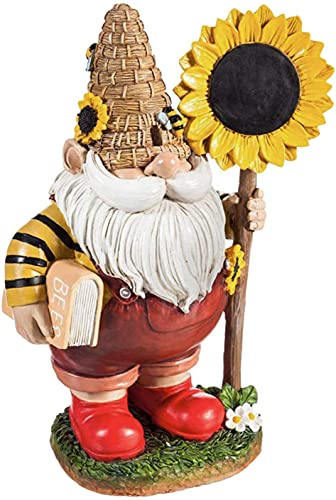 Gnome Statue Bumble Bee Gnome Ornament Resin Scandinavian Gnomes Figurine Dwarf Statue for Garden Lawn Yard Home Bee Day Decoration – Sunflower